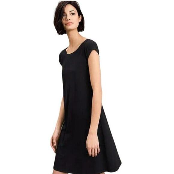 Eileen Fisher Jersey Ballet Neck Dress Black Size Small Rayon Blend A-line - Picture 1 of 6
